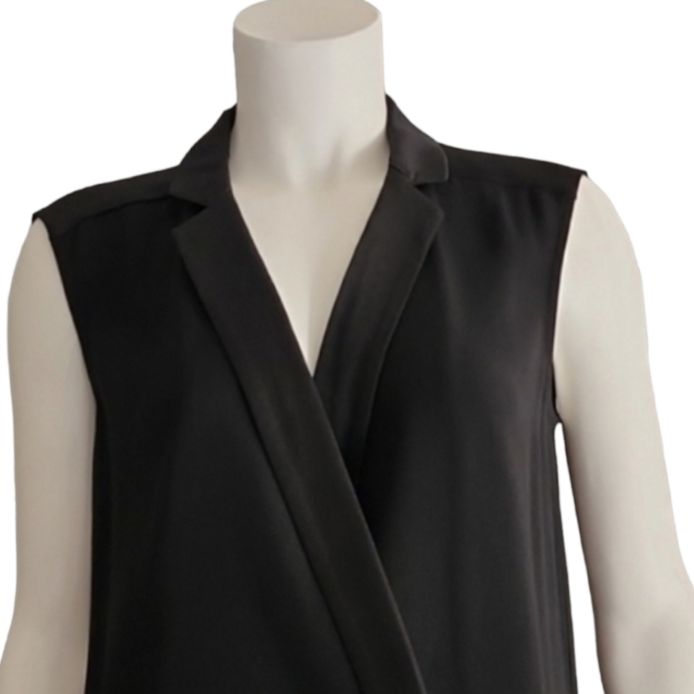 RACHEL ZOE Tuxedo Faux Wrap Shift Dress 8 M Satin Lapel Minimalist Black LBD - Picture 8 of 14
